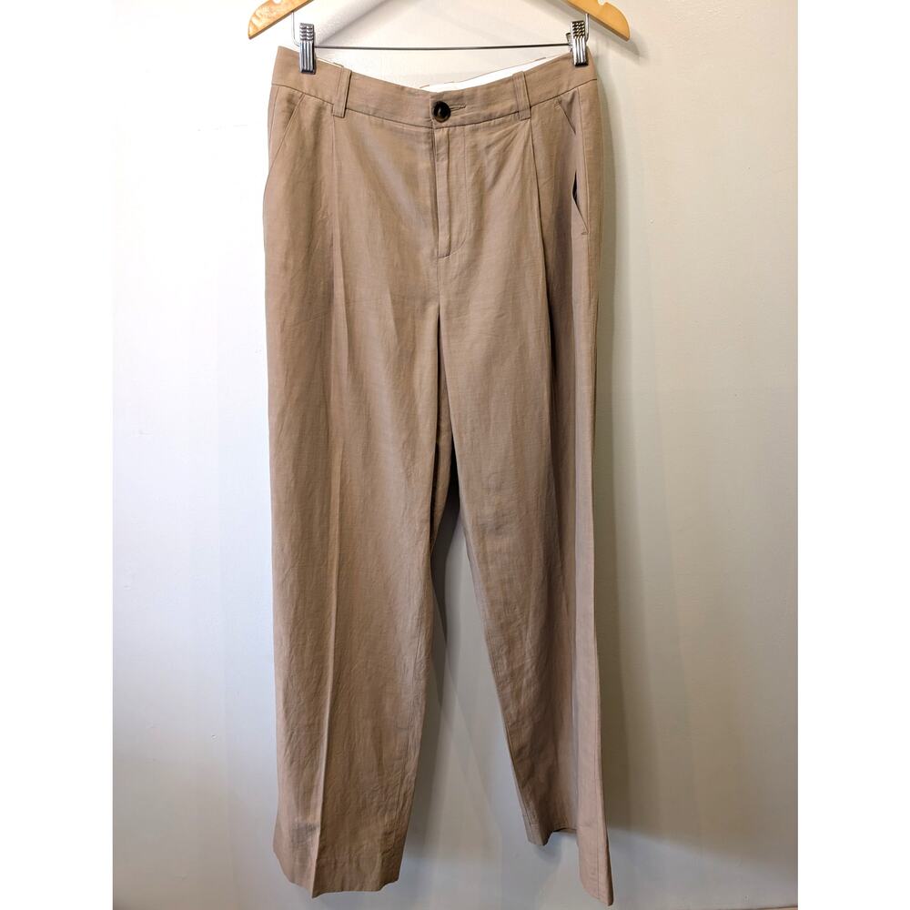 Vince Linen Blend Straight Leg Trouser Tan Quiet Luxury Size 4 Women